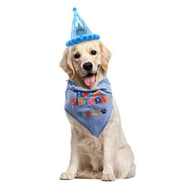 Dog Birthday Hat Pet Birthday Boy Girl Set Triangle Scarf Dog Birthday Bandana Scarfs with Cute Doggie Birthday Party Hat Great Dog Birthday Outfit and Decoration Set Perfect for Dogs Puppy