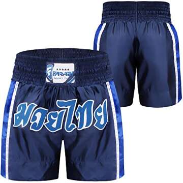 Farabi Sports Muay Thai Shorts Kickboxing MMA Boxing Training Shorts (US, Alpha, Large, Regular, Regular, Navy Blue)