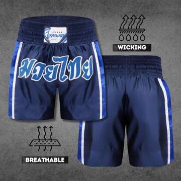 Farabi Sports Muay Thai Shorts Kickboxing MMA Boxing Training Shorts (US, Alpha, Large, Regular, Regular, Navy Blue)