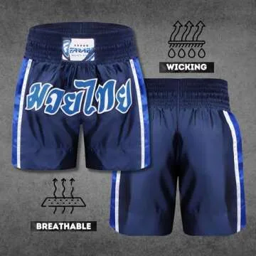 Farabi Sports Muay Thai Shorts Kickboxing MMA Boxing Training Shorts (US, Alpha, Large, Regular, Regular, Navy Blue)