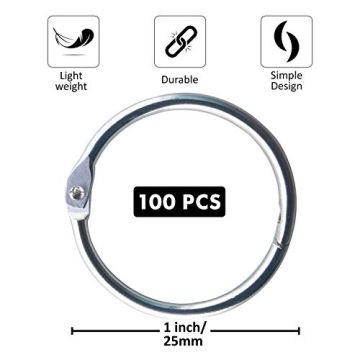 PEDLARSHOP Binder Rings 1 Inch - 100 Pack for Organizing