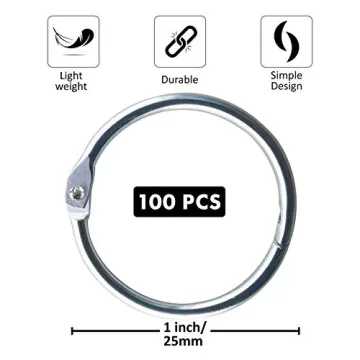 PEDLARSHOP Binder Rings 1 Inch - 100 Pack for Organizing