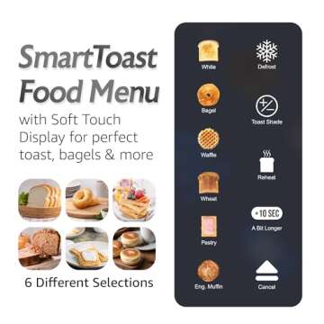 Elite Gourmet ECT5924D SmartToast Digital Long Slot 4 Slice Toaster, 1.5” Wide Slots for Thick Breads & Bagel Function, LED Touch Screen, Countdown Timer, 6 Shades, Stainless Steel