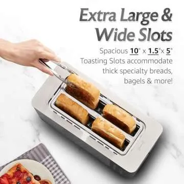 Elite Gourmet ECT5924D SmartToast Digital Long Slot 4 Slice Toaster, 1.5” Wide Slots for Thick Breads & Bagel Function, LED Touch Screen, Countdown Timer, 6 Shades, Stainless Steel