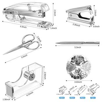 Office Supplies Set Desk Accessory Kit, Acrylic Stapler Set Staple Remover, Tape Dispenser, Binder C...