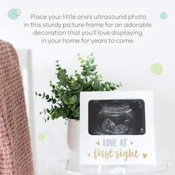 Tiny Ideas Love at First Sight Sonogram Picture Frame, Gender Neutral Ultrasound Keepsake, Ideal Pregnancy Gift, Baby Shower and Nursery Decor, 4” x6” Photo Insert, Gold, Silver And White