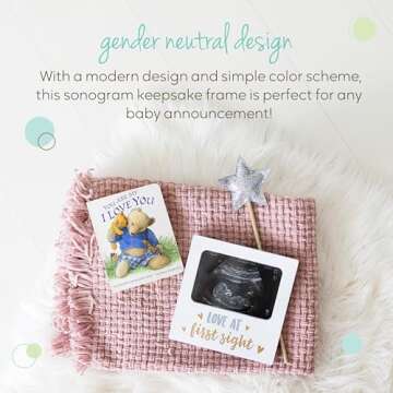 Tiny Ideas Love at First Sight Sonogram Picture Frame, Gender Neutral Ultrasound Keepsake, Ideal Pregnancy Gift, Baby Shower and Nursery Decor, 4” x6” Photo Insert, Gold, Silver And White