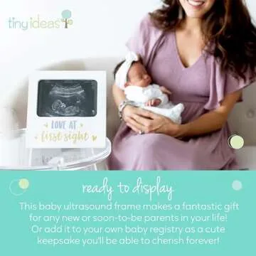 Tiny Ideas Love at First Sight Sonogram Picture Frame, Gender Neutral Ultrasound Keepsake, Ideal Pregnancy Gift, Baby Shower and Nursery Decor, 4” x6” Photo Insert, Gold, Silver And White