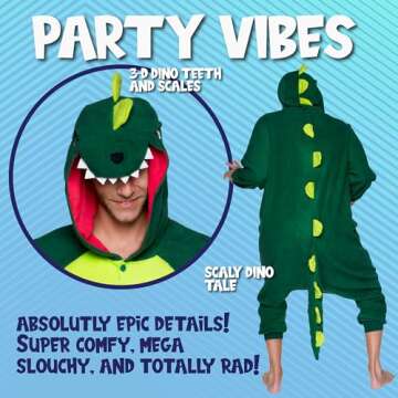 Comfortable Funziez! Dinosaur Costume - Trex Cosplay Onesie in Green