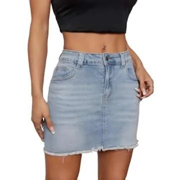 Milumia Women's High Waist Bodycon Denim Mini Skirt Y2K Raw Hem Jean Skirt Light Blue Medium
