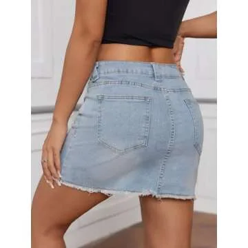 Milumia Women's High Waist Bodycon Denim Mini Skirt Y2K Raw Hem Jean Skirt Light Blue Medium