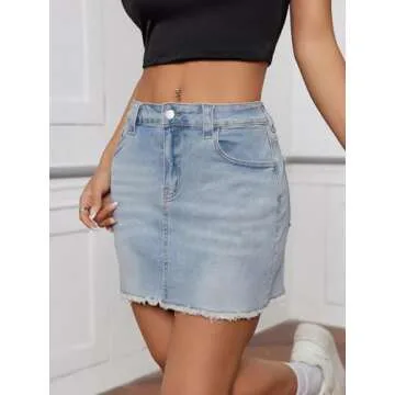Milumia Women's High Waist Bodycon Denim Mini Skirt Y2K Raw Hem Jean Skirt Light Blue Medium