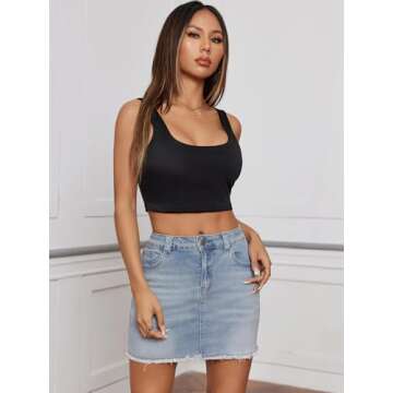 Milumia Women's High Waist Bodycon Denim Mini Skirt Y2K Raw Hem Jean Skirt Light Blue Medium