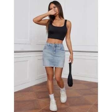 Milumia Women's High Waist Bodycon Denim Mini Skirt Y2K Raw Hem Jean Skirt Light Blue Medium