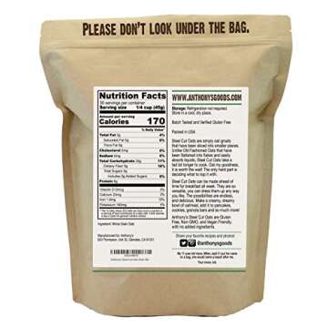 Anthony's Premium Steel Cut Oats, 3 lb, Gluten Free, Non GMO, Irish Oatmeal, Whole Grain