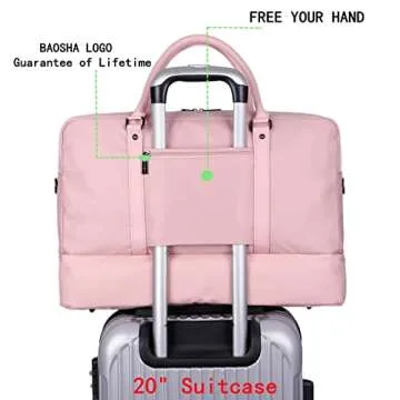 Women Travel Duffel Bag Weekender Overnight Bag Sports Tote Gym Bag With Shoe Pouch Free Toiletry bag HB-38 (Pink)