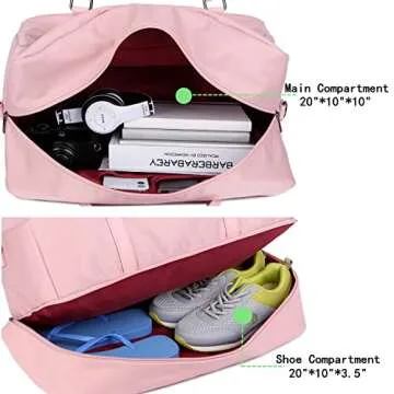 Women Travel Duffel Bag Weekender Overnight Bag Sports Tote Gym Bag With Shoe Pouch Free Toiletry bag HB-38 (Pink)