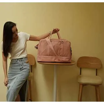 Women Travel Duffel Bag Weekender Overnight Bag Sports Tote Gym Bag With Shoe Pouch Free Toiletry bag HB-38 (Pink)