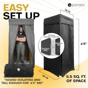 POROSO Updated 2025 OEM RECORDING SOUND BOOTH | Portable Studio for Crisp Dry Vocals | Acoustic Treatment for Any Space | Sound Isolation Booth for Home Studio | 5-Min Assembly w/Travel Bag & Extras