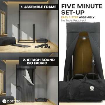 POROSO Updated 2025 OEM RECORDING SOUND BOOTH | Portable Studio for Crisp Dry Vocals | Acoustic Treatment for Any Space | Sound Isolation Booth for Home Studio | 5-Min Assembly w/Travel Bag & Extras