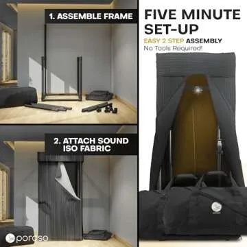 POROSO Updated 2025 OEM RECORDING SOUND BOOTH | Portable Studio for Crisp Dry Vocals | Acoustic Treatment for Any Space | Sound Isolation Booth for Home Studio | 5-Min Assembly w/Travel Bag & Extras