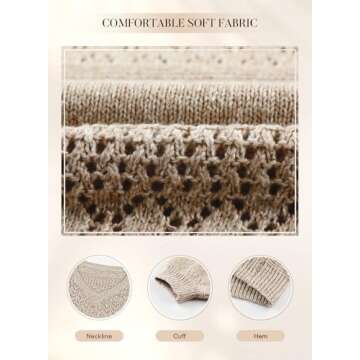 SHEWIN Womens Fashion Crochet Sweaters Casual Lightweight Long Sleeve Hollow Out Sweater Tops V Neck Cable Knit Pullover Jumper Spring Outfits for Women 2025, US 8-10(M), Brown