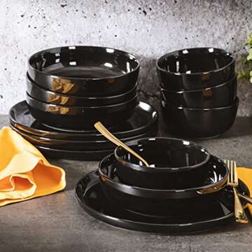 Gibson Home Oslo 12-Piece Porcelain Chip and Scratch Resistant Dinnerware Set, Black,Service for 4