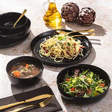 Gibson Home Oslo 12-Piece Porcelain Chip and Scratch Resistant Dinnerware Set, Black,Service for 4