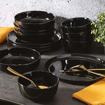 Gibson Home Oslo 12-Piece Porcelain Chip and Scratch Resistant Dinnerware Set, Black,Service for 4