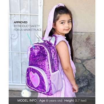 mibasies Girls Backpack for Kids - Unicorn Glitter Rainbow Primary School Backpack (Dark Purple)