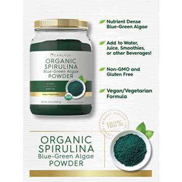 Carlyle Organic Spirulina Powder 2.2 lbs | Blue Green Algae | 8g Spirulina per Serving | Vegan, Non-GMO, Gluten Free Supplement