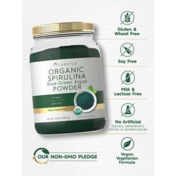 Carlyle Organic Spirulina Powder 2.2 lbs | Blue Green Algae | 8g Spirulina per Serving | Vegan, Non-GMO, Gluten Free Supplement