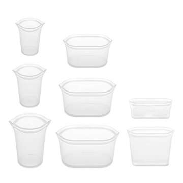 Zip Top Reusable Food Storage Bags | Full Set of 8 [Frost] | Silicone Meal Prep Container | Microwav...