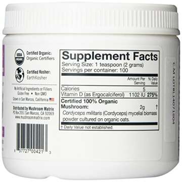 Om Organic Mushroom Superfood Powder, Cordyceps, 100 Servings, Energy and Endurance Support Supplement, 7.05 Ounce (Pack of 1)