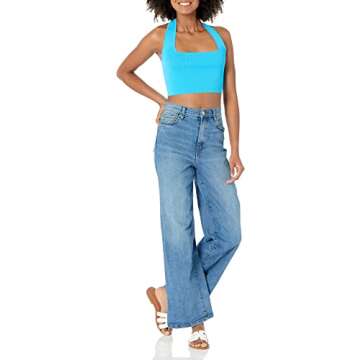 The Drop Women's Greta Fitted Square Neck Halter Sweater Bralette, Ocean Blue, M