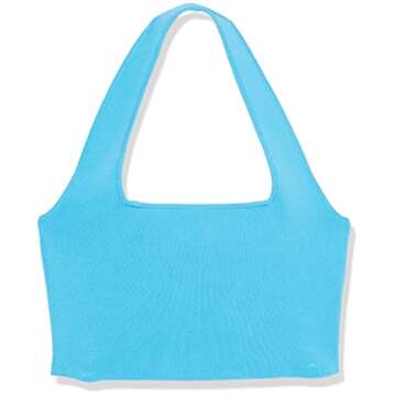 The Drop Women's Greta Fitted Square Neck Halter Sweater Bralette, Ocean Blue, M