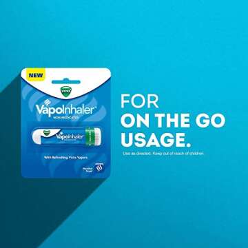 Vicks VapoInhaler, Portable Nasal Inhaler, Non-Medicated, Soothing Vapors, Menthol Scent, 1 Count