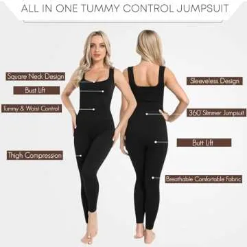 Soo slick Jumpsuits for Women - Tummy Control Square Neck Ribbed Sleeveless | Shapewear Rompers One Piece Women's Workout Clothes (X-Large)