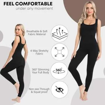 Soo slick Jumpsuits for Women - Tummy Control Square Neck Ribbed Sleeveless | Shapewear Rompers One Piece Women's Workout Clothes (X-Large)