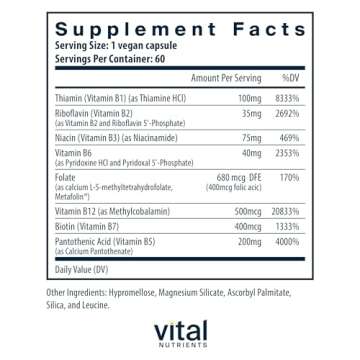 Vital Nutrients Vitamin B-Complex | Vegan High-Potency Methylated B Complex Vitamins | B Vitamins Su...