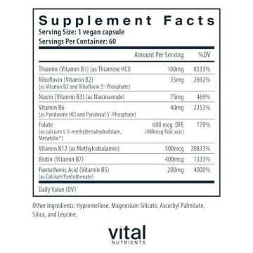 Vital Nutrients Vitamin B-Complex | Vegan High-Potency Methylated B Complex Vitamins | B Vitamins Su...