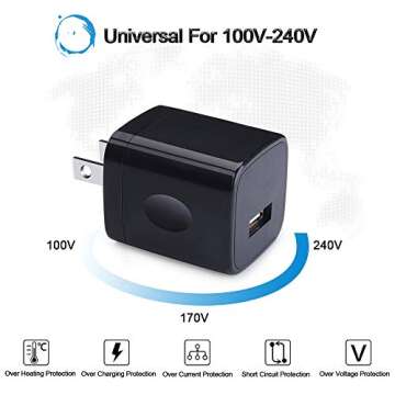Wall Charger Cube,1A/5V Single Port USB Plug 3 Pack Travel Black Charging Block Box Adapter Compatible Phone,Samsung Galaxy S24 S23 A21 A51 A71 S20 S10 S9 S8,A10e,Note20/10,Moto G7 G6,LG Stylo 6/5/4
