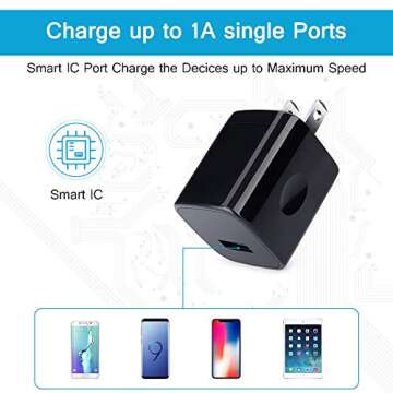 Wall Charger Cube,1A/5V Single Port USB Plug 3 Pack Travel Black Charging Block Box Adapter Compatible Phone,Samsung Galaxy S24 S23 A21 A51 A71 S20 S10 S9 S8,A10e,Note20/10,Moto G7 G6,LG Stylo 6/5/4