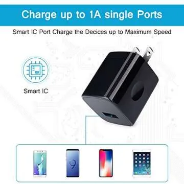 Wall Charger Cube,1A/5V Single Port USB Plug 3 Pack Travel Black Charging Block Box Adapter Compatible Phone,Samsung Galaxy S24 S23 A21 A51 A71 S20 S10 S9 S8,A10e,Note20/10,Moto G7 G6,LG Stylo 6/5/4