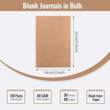 EOOUT 100pcs A5 Blank Kraft Notebooks, Journals in Bulk, Sketchbooks Bulk for Kids, 60 Pages, 80GSM,...