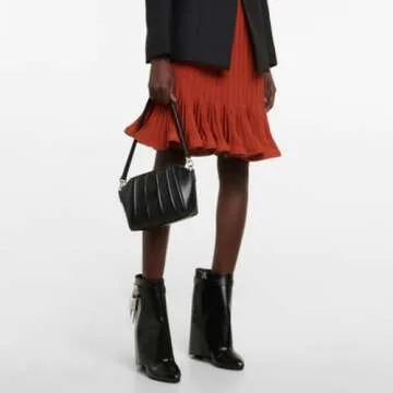 CORNMOOD Women Fold Over Boots Wide Mid Calf Black Shark Boots Almond Toe Pull On Wedge Heeled Short Ankle Booties With Padlock