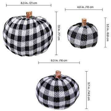 3 Pcs Assorted Crochet Pumpkins Plaid Pumpkins Gingham Buffalo Check Knit Pumpkins Fall Thanksgiving...