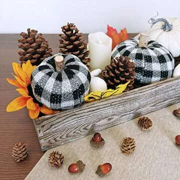 3 Pcs Assorted Crochet Pumpkins Plaid Pumpkins Gingham Buffalo Check Knit Pumpkins Fall Thanksgiving Halloween Seasonal Holiday Farmhouse Tabletop Decoration