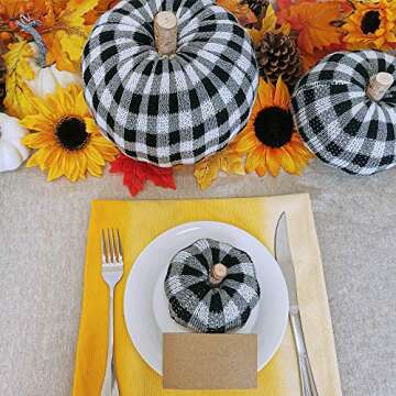 3 Pcs Assorted Crochet Pumpkins Plaid Pumpkins Gingham Buffalo Check Knit Pumpkins Fall Thanksgiving Halloween Seasonal Holiday Farmhouse Tabletop Decoration