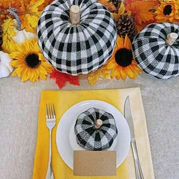 3 Pcs Assorted Crochet Pumpkins Plaid Pumpkins Gingham Buffalo Check Knit Pumpkins Fall Thanksgiving Halloween Seasonal Holiday Farmhouse Tabletop Decoration